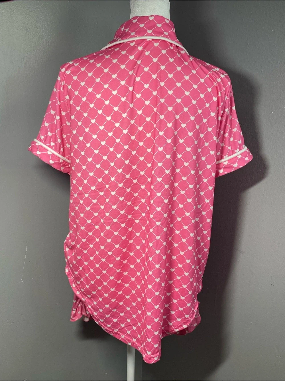 Jordann Jammies - ValentineHeart Lattice Short-Sleeve Pajama Set with White Trim